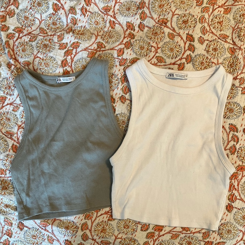 Set of Zara Cropped Tanks in White and Sage